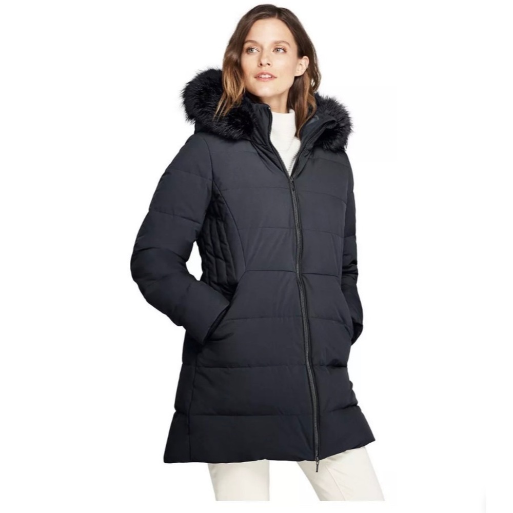 Lands End Stretch Long Down Coat Black M NWT